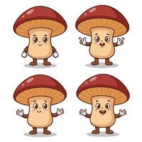 Adorable Cartoon Mushroom Characters with Playful Faces vector
