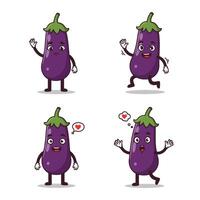 Happy Eggplant Character with Cheerful Expressions and Cute Design vector