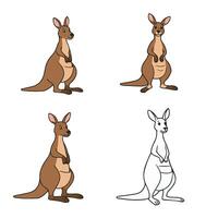 Cartoon Kangaroo Set Cute Happy Kangaroo Reading Fun Standing Art vector