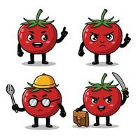 Kawaii Tomato Cartoon Characters with Fun and Lively Expressions vector