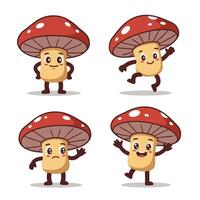 Happy Mushroom Doodles with Cute and Expressive Cartoon Faces vector