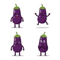 Cute Eggplant Mascot Set with Happy Expressions and Fun Poses vector