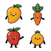 Happy Face Mango Carrot With Expressive Smiling Eyes and Leaves vector