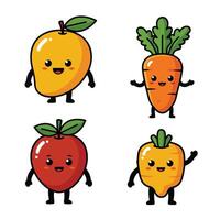 Cute Cartoon Mango Carrot with Joyful Expressions and Details vector