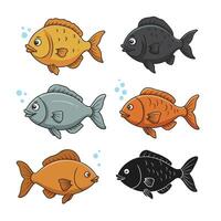 Cartoon Cute Fish Image with Happy Smiling Faces in Water Scene vector