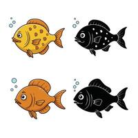 Yellow Brown Fish Collection with Unique Patterns and Cartoon Look vector