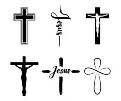 Christian cross collection silhouette isolated symbols hand drawn vector