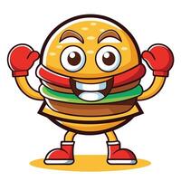 Boxing Champion Hamburger with Red Gloves and Smiling vector