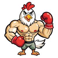 Bodybuilder Chicken in Boxing Gloves - Funny Cartoon Character vector