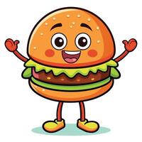 Cheerful Cartoon Hamburger Character with Raised Hands vector