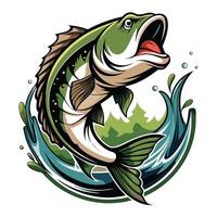 Largemouth Bass Leaps from the Water to Catch a Bite vector
