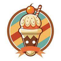 Retro Ice Cream Cone with Toppings and Ribbon vector