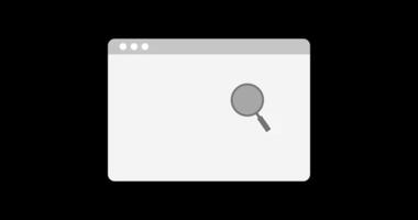 Website page online searching with magnifying glass animation video
