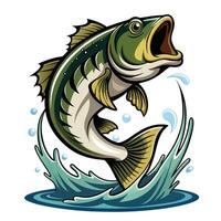 Dynamic Jumping Largemouth Bass Catching Prey in Clear Waters vector