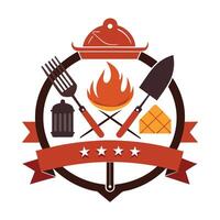 Grill and Barbecue Chef Tools with Fire and Stars vector