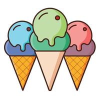 Three Flavored Ice Cream Cone with Toppings vector