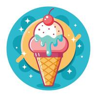 Retro Ice Cream Cone with Swirl and Cherry vector