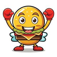 Happy Boxing Hamburger Character with Red Gloves vector