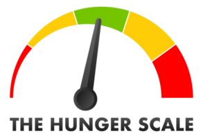 Hunger scale showing different levels of satiety, from red to green png