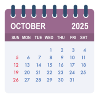 October 2025 tear off calendar page showing days and dates png