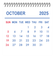 October 2025 tear off calendar page showing days and dates png