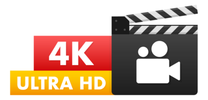 Clapperboard with resolution markings indicating broadcasting quality from SD to 8K Ultra HD png