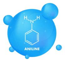 Aniline molecule structure with blue spherical background png