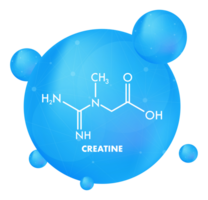 Creatine molecule structure with blue gradient bubble and connections representing innovative biotechnology png