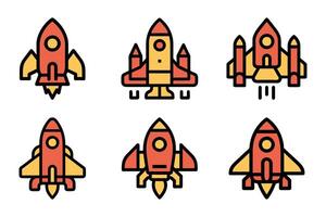 Flat design rocket launch silhouette icon set vector