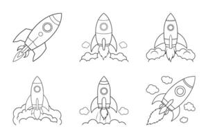 Rocket launch silhouette icon set collection vector