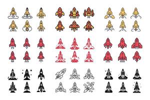 Minimalist rocket launch silhouette icon set collection vector