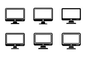 Desktop monitor outline icon set in black vector