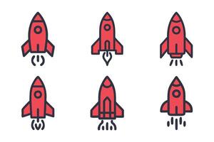 Abstract rocket launch silhouette icon set flat vector