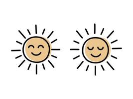Set of sun with smile icon line art isolated. vector