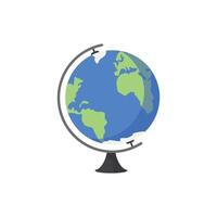 Cartoon world globe with stand 3d icon on white background. Globe of planet Earth for concept of kids learning or world traveling vector