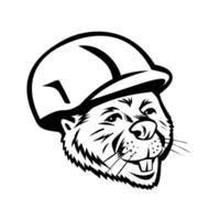 Cartoon North American Beaver or Castor Canadensis Wearing Hard Hat Mascot vector