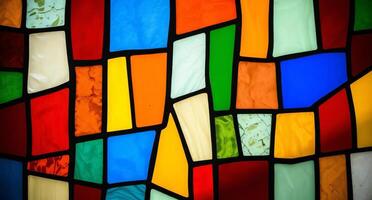 A colorful stained glass window with many different colors photo