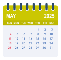 May 2025 calendar page showing days and dates png