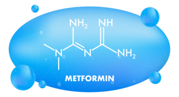 Metformin Molecular Structure with Blue Gradient Background png