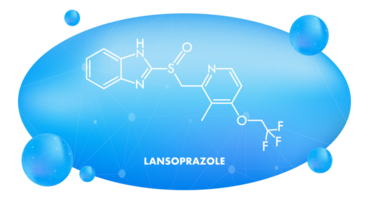 Lansoprazole molecular structure with blue gradient background png