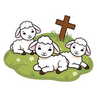 Sheep Resting in a Green Pasture Icon vector