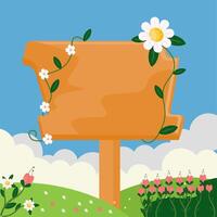 Rustic Wooden Board in Spring Meadow with copy space area vector