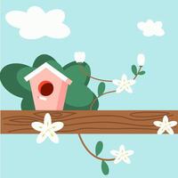 Spring Flower and tree with bird cage vector