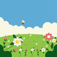 Blooming Spring Meadow Colorful Spring Flower Field vector