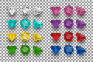 Gemstones of different colors from different angles. Graphic design. vector