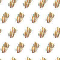 Simple fish with yellow stripes. Underwater inhabitants. Inhabitants of the ocean floor. Seamless pattern. vector