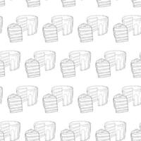 Layered pie with a piece cut out. Seamless pattern. Doodle style. vector