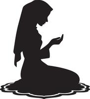 Woman in Hijab reciting prayers silhouette on a white surface vector