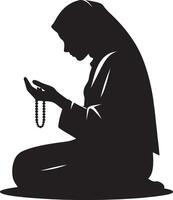Religious woman in deep supplication silhouette isolated on white background vector