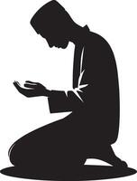 Man in sincere Islamic devotion silhouette on pure white canvas vector